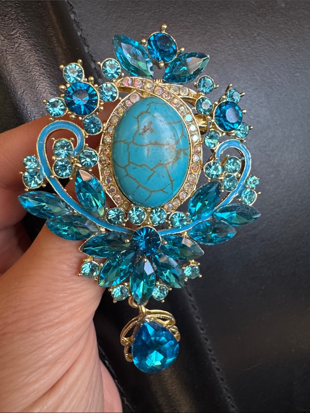 Stunning Turquoise Blue Crystal Pin, Multi Crystals, New, Designed by Aratta